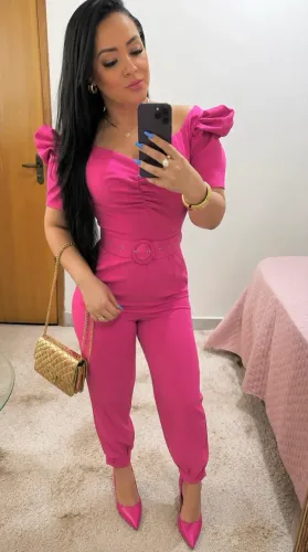 Macacão manga bufante - Rosa 