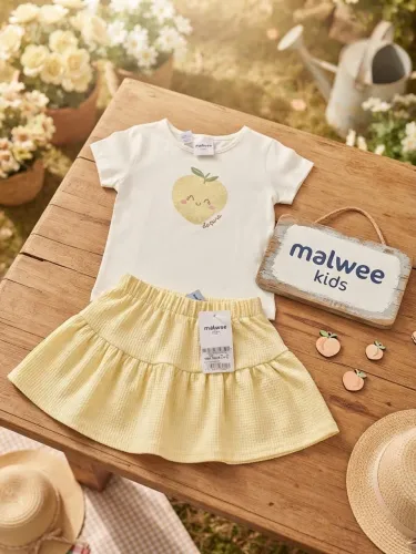 Conjunto Infantil Malwee Kids Camiseta + short Saia Amarela - Tam 3 Anos - Novo