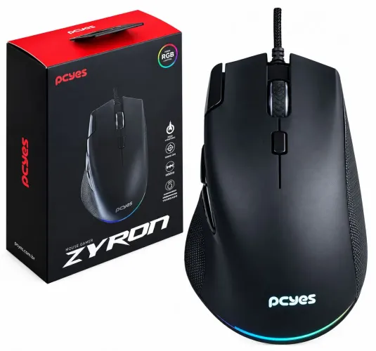 Mouse Gamer Luzes Rgb Pcyes Zyron 12800 Dpi Pmgzrgb Usb Preto