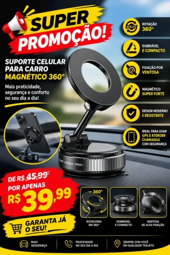 Suporte Celular Carro Magnético Rotativo 360dobrável Ventosa Cor Preto