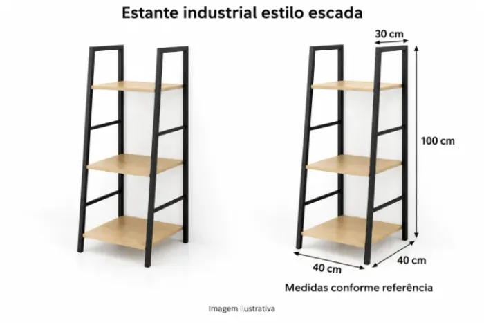Estante Industrial Estilo Escada com 3 Prateleiras
