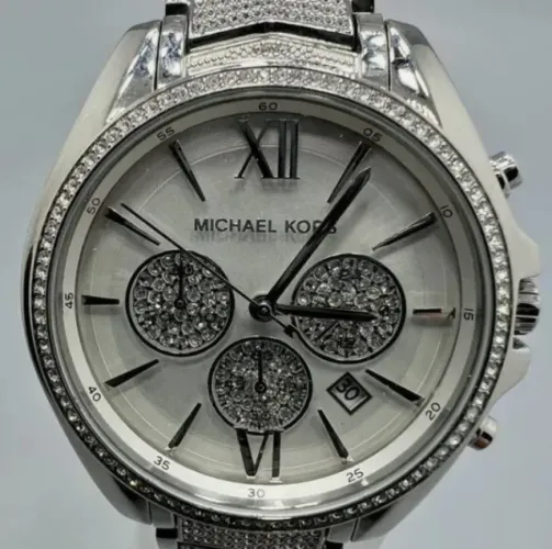 Relógio Michael Kors Prata Svarowski Quartzo 44mm Mk6728 Original