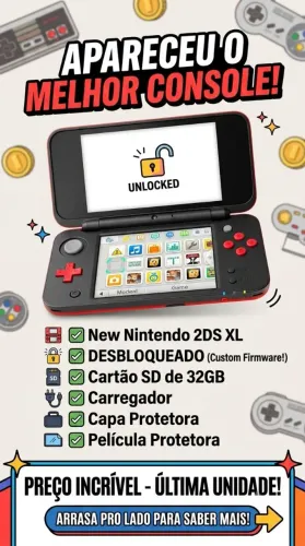 New Nintendo 2DS preto e vermelho seminovo, sem caixa e em ótimo estado de conservação.