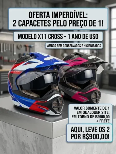 2 CAPACETES X11 CROSS PELO PREÇO DE 1
