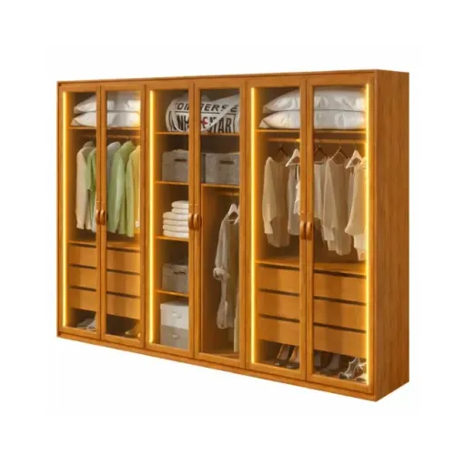 Guarda-Roupa Suavitá Glass 6 Portas com Vidro Reflecta, LED Interno, 6 Gavetas Telescópica