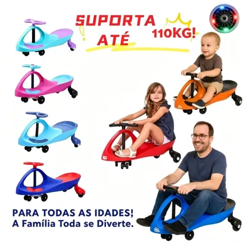 CarrinhoInfantil Volante 360° Rodas LED Silenciosas Seguro Anti Capota Suporta Até 110kg