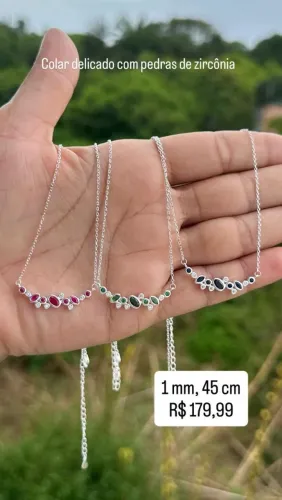 Colar de prata 925 delicado com pedras de zircônia