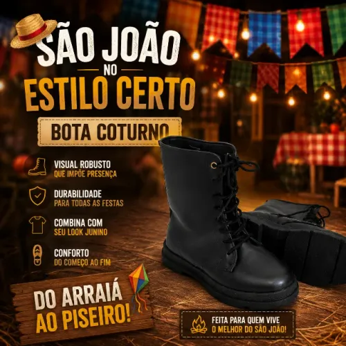 BOTA COTURNO FEMININA PRETA -- Preço Promocional