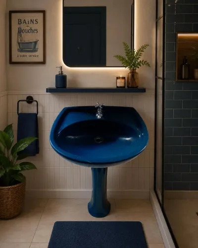 Pia de Banheiro com coluna Azul Marinho