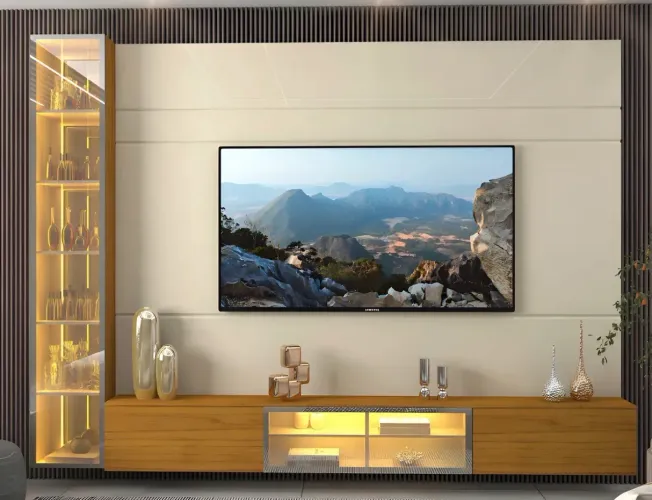Estante Home para TV até 85 Polegadas com Cristaleira LED 