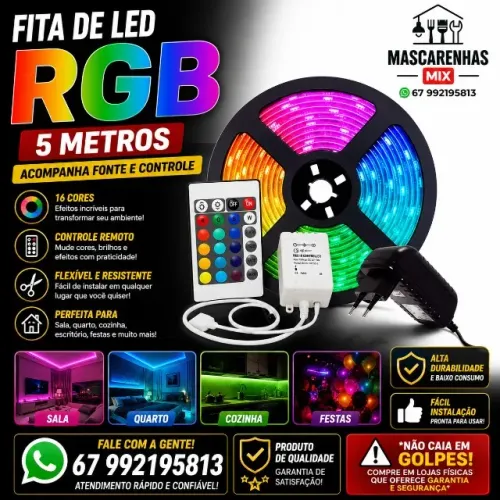 Fita de Led RGB 5M Com fonte Cod: 098