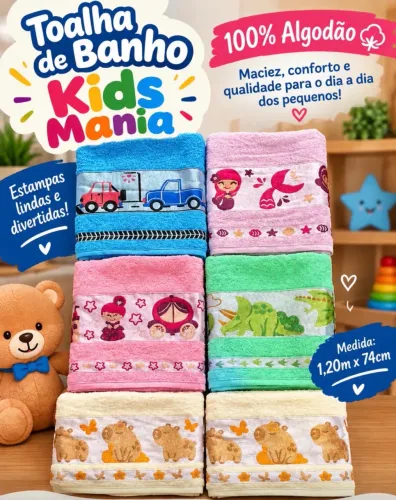 Toalha de banho infantil Kids Mania - RECEBA EM CASA 