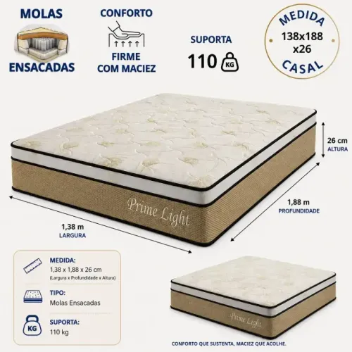 Colchão Casal com molas ensacadas prime ligth NOVO