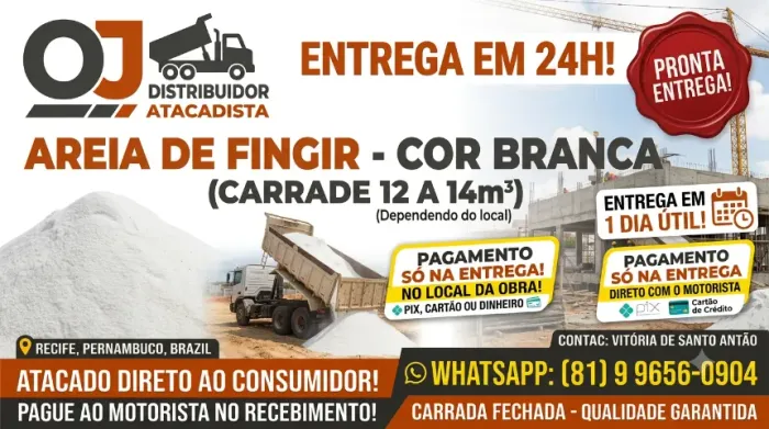? AREIA DE FINGIR BRANCA 12 A 14 M³ - DIRETO DO ATACADO (ENTREGA EM 24H)