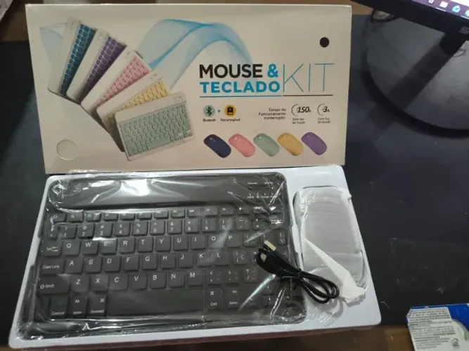 Kit Teclado e Mouse Bluetooth Sem Fio Recarregável Slim