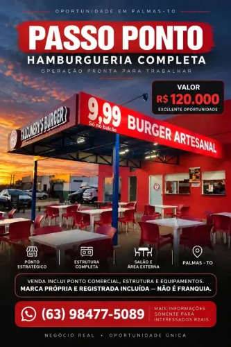 PASSO PONTO DE HAMBURGUERIA COMPLETA EM FUNCIONAMENTO - PALMAS-TO