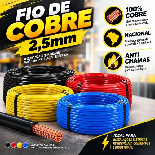 Fio de cobre 100% cobre vários tamanhos 2,5mm 4mm e 6mm