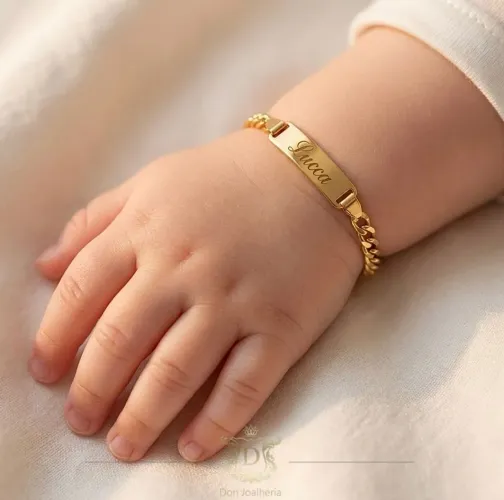 Pulseira Infantil com Placa para Gravura em Ouro 750