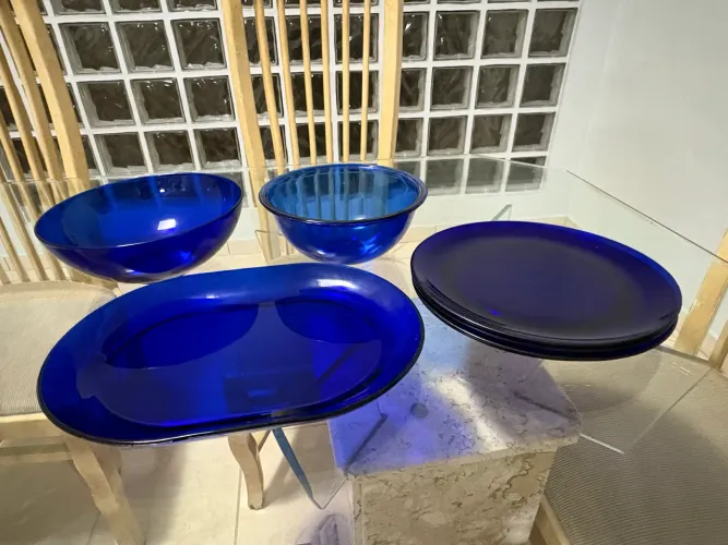 jogo de travessas azul vintage