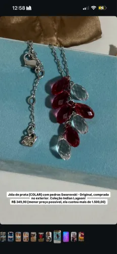 Colar de prata e pedras cristais SWAROVSKI 