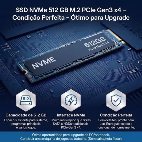 SSD NVMe 512 GB M.2 PCIe Gen3 x4 - Perfeito Estado - Ótimo para Upgrade