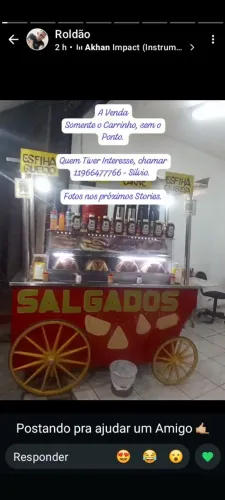 VENDE SE CARRINHO DE SALGADOS, COM ESTUFTA ELETRICA.