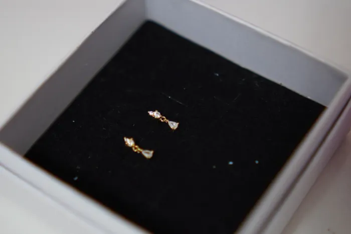 Par de Brincos em Titânio Dourado com Pingente de Zircônia