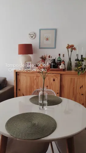 Tampo de mesa MDF Off white com vidro 90cm