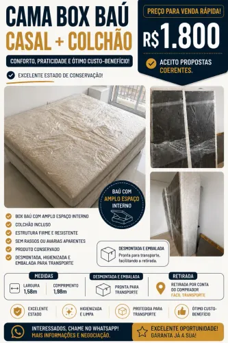 Cama Box Baú Casal + Colchão | Excelente Estado | R$ 1.800