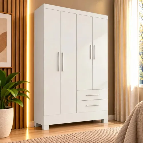 Roupeiro 4 Portas 2 Gavetas Rodial Cinamomo/Off White - Branco - Cinamomo <br>