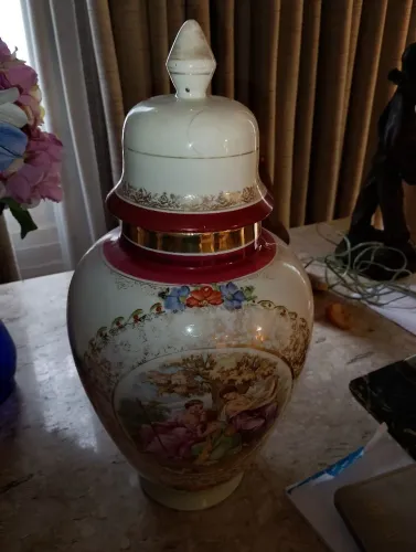 Vaso de cerâmica pintura a mão tamanho grande.