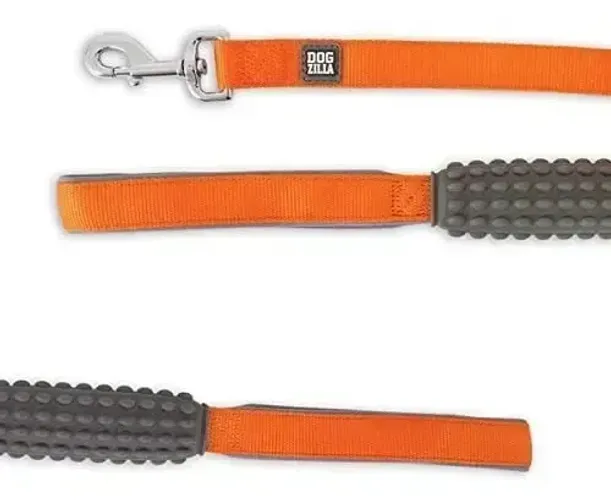 Guia Curta Dogzilla Empunhadura E Pegador Silicone Para Cães Cor Laranja