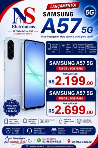Celular Samsung Galaxy A57 5G 256GB, 8GB RAM, Recursos AI - Cinza