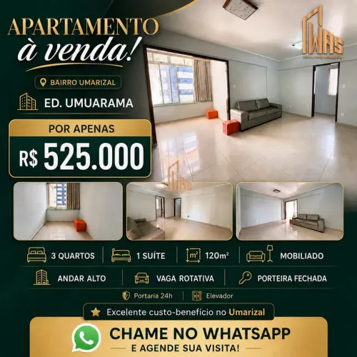 Apartamento com 3 Quartos à venda no Umarizal, 120m², Mobiliado - Ed. Umuarama