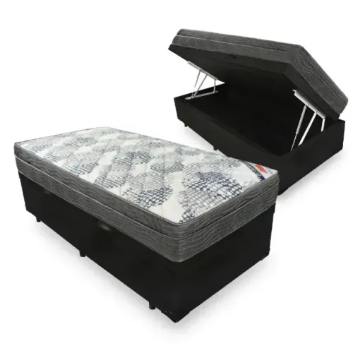 Cama Solteiro Box Completa com Colchão Novo + Baú