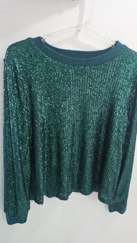 Blusa manga longa verde paete