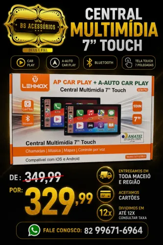 Central multimídia 7 polegadas 1Dim Android e CarPlay 