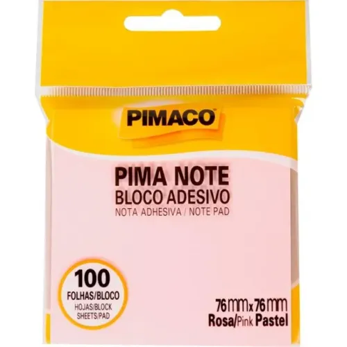 Bloco de Recado Autoadesivo Pimanote 76 mm x 76 mm 100 fls. Rosa - Pimaco