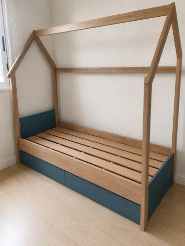 Cama Infantil Montessoriana Aveiro + 2 Gavetas + Colchão D28
