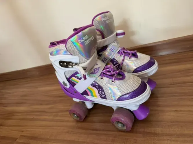 Patins Infantil Menina Arco Íris 4 Rodas Tamanho Ajustável