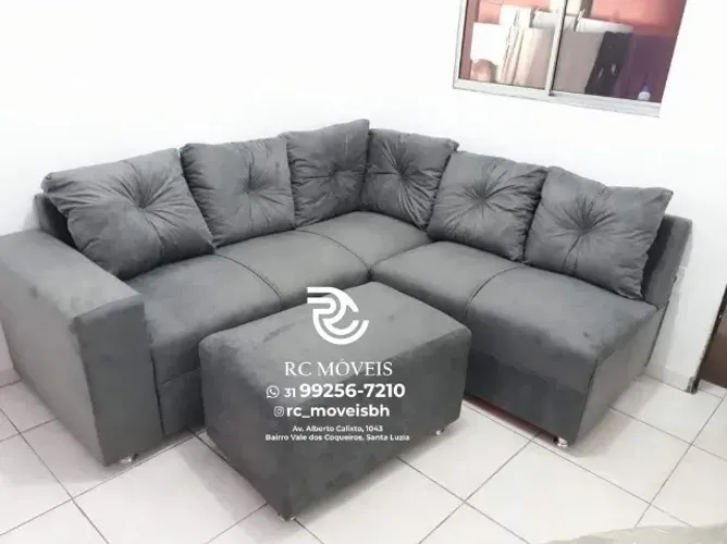 Sofá de Canto com Puff Suede de qualidade D33 Confortável Direto da Fábrica