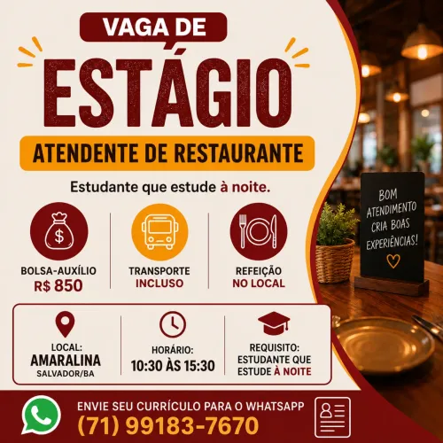Vaga estagiário atendimento restaurante 