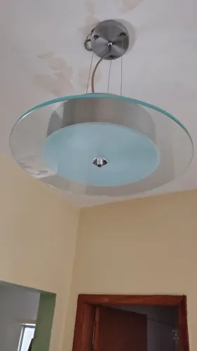 Lustre Tipo Pêndulo em Alumínio Escovado Tampo de Vidro Cristal 9mm