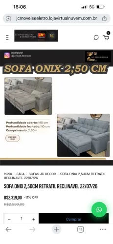 SOFA RETRÁTIL E RECLINÁVEL ONIX
