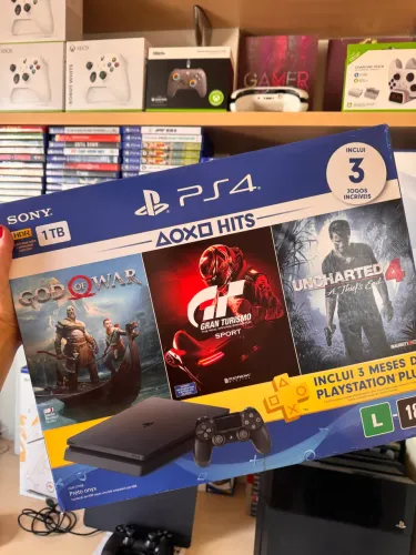 Ps4 slim completo em estado de novo na caixa com os jogos 