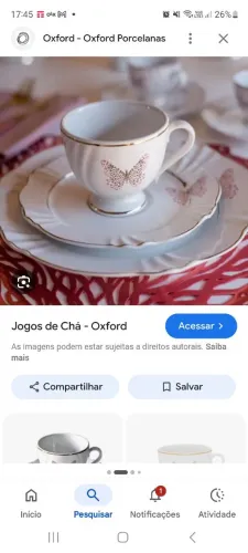6 pratos de lanche e 6 xícaras com Pires de porcelana Oxford 