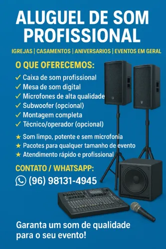 Aluguel de som para banda, igreja, casamento, aniversário etc