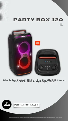 Caixa de Som Bluetooth JBL Party Box Club 120, IPX4, Show de luzes, Até 12 horas , 160 W