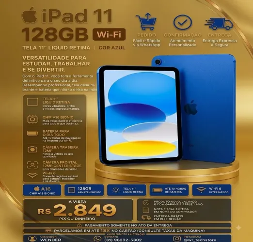 iPad A16 BLUE 128GB WI-FI ( Famoso iPad 11) LACRADO