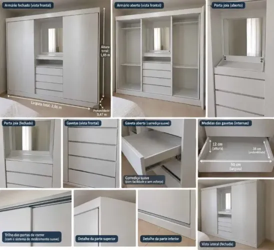 Guarda roupa branco de duas portas de correr